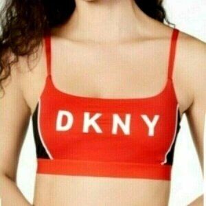 DKNY Intimates Women Wire Free Bralette Red with White Logo Size Large NEW